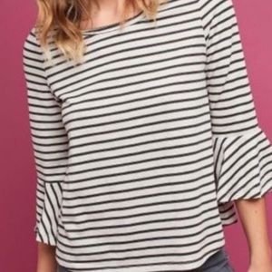 Anthropologie deletta xs striped bell sleeve shirt nautical blue white